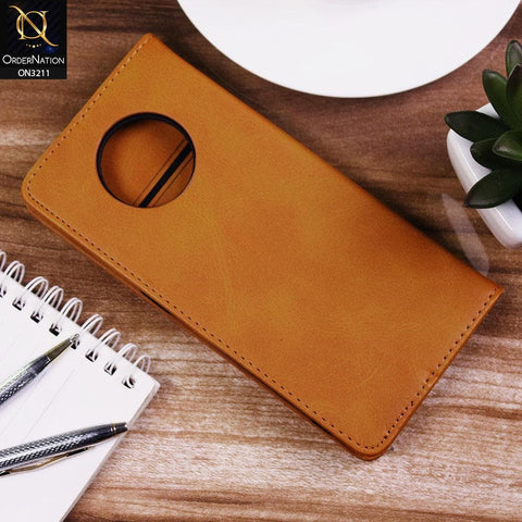 OnePlus 7T Cover - Light Brown - ONation Elegant Flip Series - Leather Wallet Flip book Card Slots Soft Case