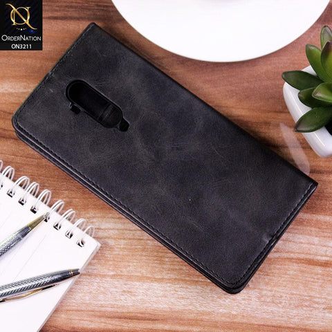 OnePlus 7T Pro Cover - Black - ONation Elegant Flip Series - Leather Wallet Flip book Card Slots Soft Case
