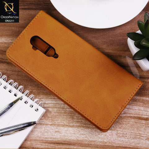 OnePlus 7T Pro 5G McLaren Cover - Light Brown - ONation Elegant Flip Series - Leather Wallet Flip book Card Slots Soft Case