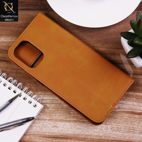 OnePlus 8T Cover - Light Brown - ONation Elegant Flip Series - Leather Wallet Flip book Card Slots Soft Case