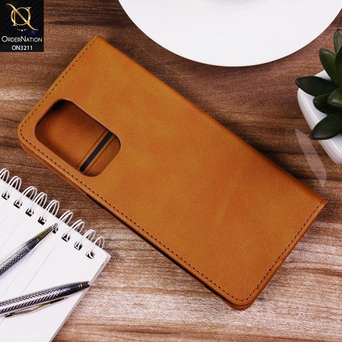 OnePlus 9 Cover - Light Brown - ONation Elegant Flip Series - Leather Wallet Flip book Card Slots Soft Case