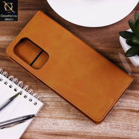 OnePlus 9 Pro Cover - Light Brown - ONation Elegant Flip Series - Leather Wallet Flip book Card Slots Soft Case