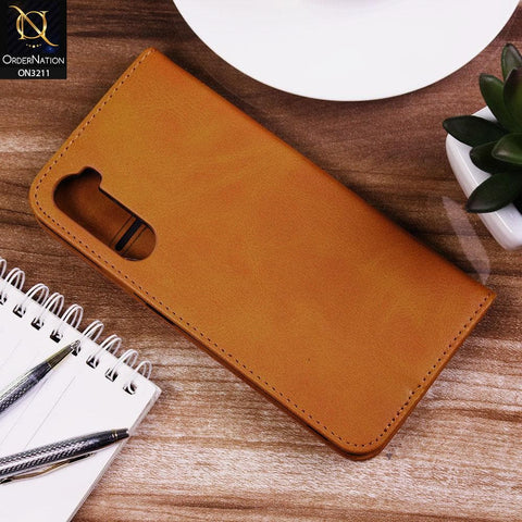 OnePlus Nord Cover - Light Brown - ONation Elegant Flip Series - Leather Wallet Flip book Card Slots Soft Case