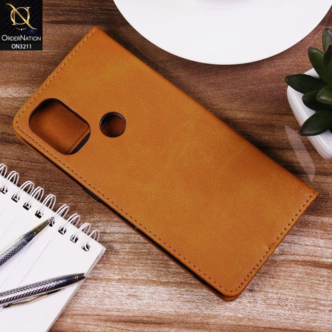 OnePlus Nord N10 Cover - Light Brown - ONation Elegant Flip Series - Leather Wallet Flip book Card Slots Soft Case