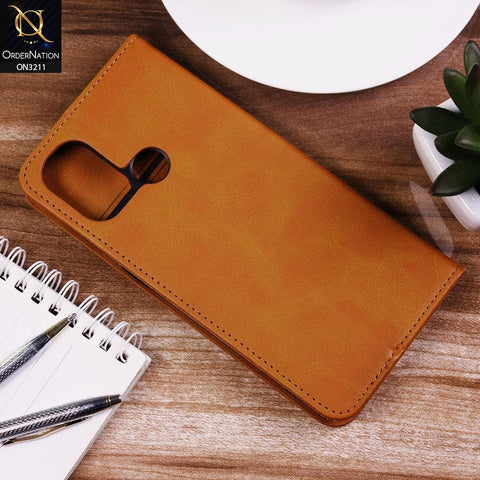 OnePlus Nord N100 Cover - Light Brown - ONation Elegant Flip Series - Leather Wallet Flip book Card Slots Soft Case