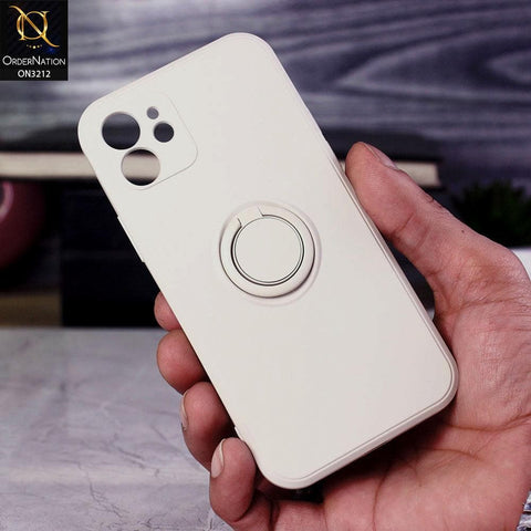 iPhone 11 Cover - White - Soft Candy Colour Camera Protection Ring Holder Case