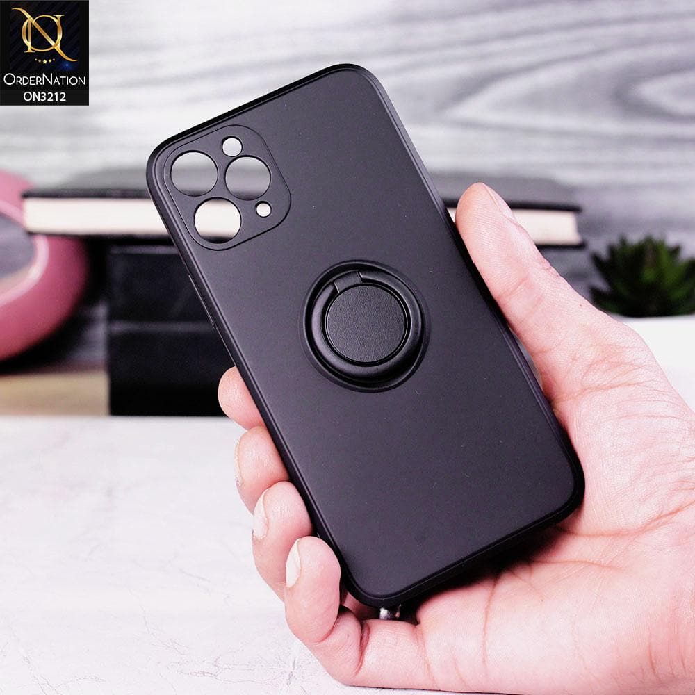 iPhone 11 Pro Max Cover - Black - Soft Candy Colour Camera Protection Ring Holder Case