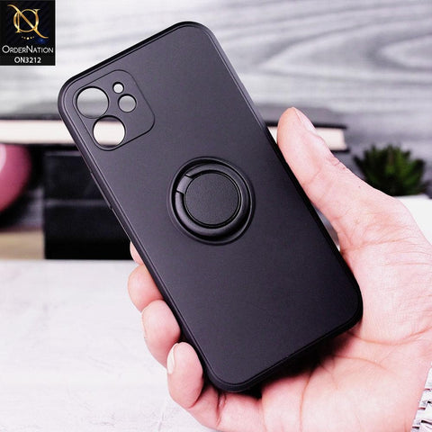iPhone 12 Cover - Black - Soft Candy Colour Camera Protection Ring Holder Case