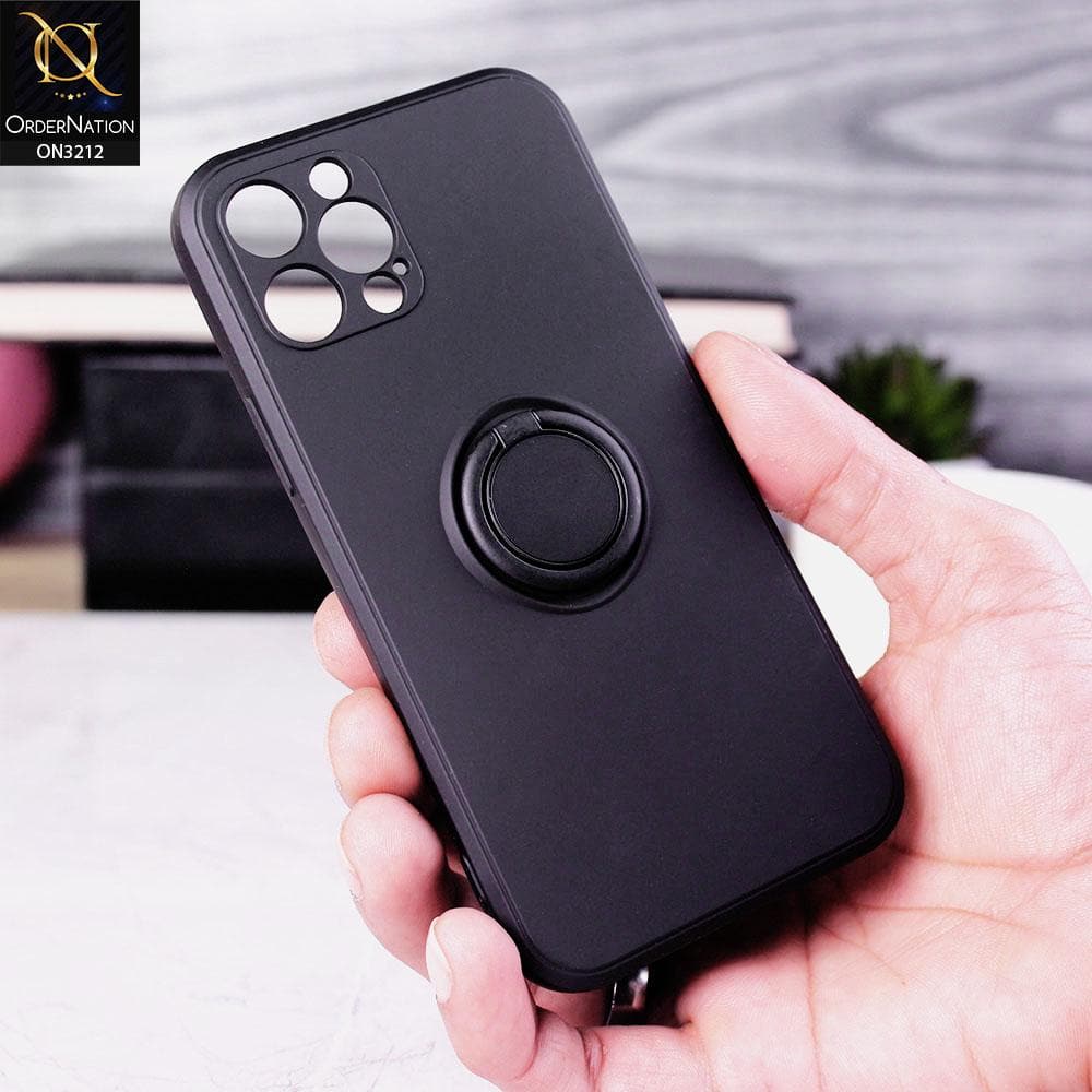 iPhone 12 Pro Cover - Black - Soft Candy Colour Camera Protection Ring Holder Case