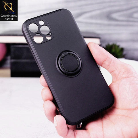iPhone 12 Pro Max Cover - Black - Soft Candy Colour Camera Protection Ring Holder Case
