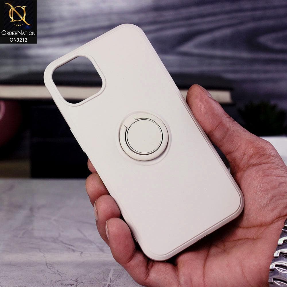 iPhone 13 Mini Cover - White - Soft Candy Colour Camera Protection Ring Holder Case