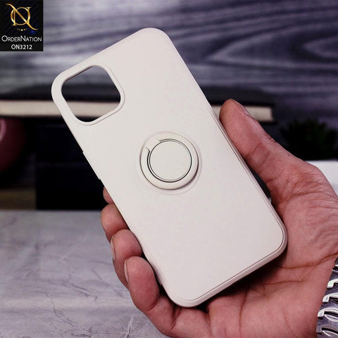 iPhone 13 Mini Cover - White - Soft Candy Colour Camera Protection Ring Holder Case