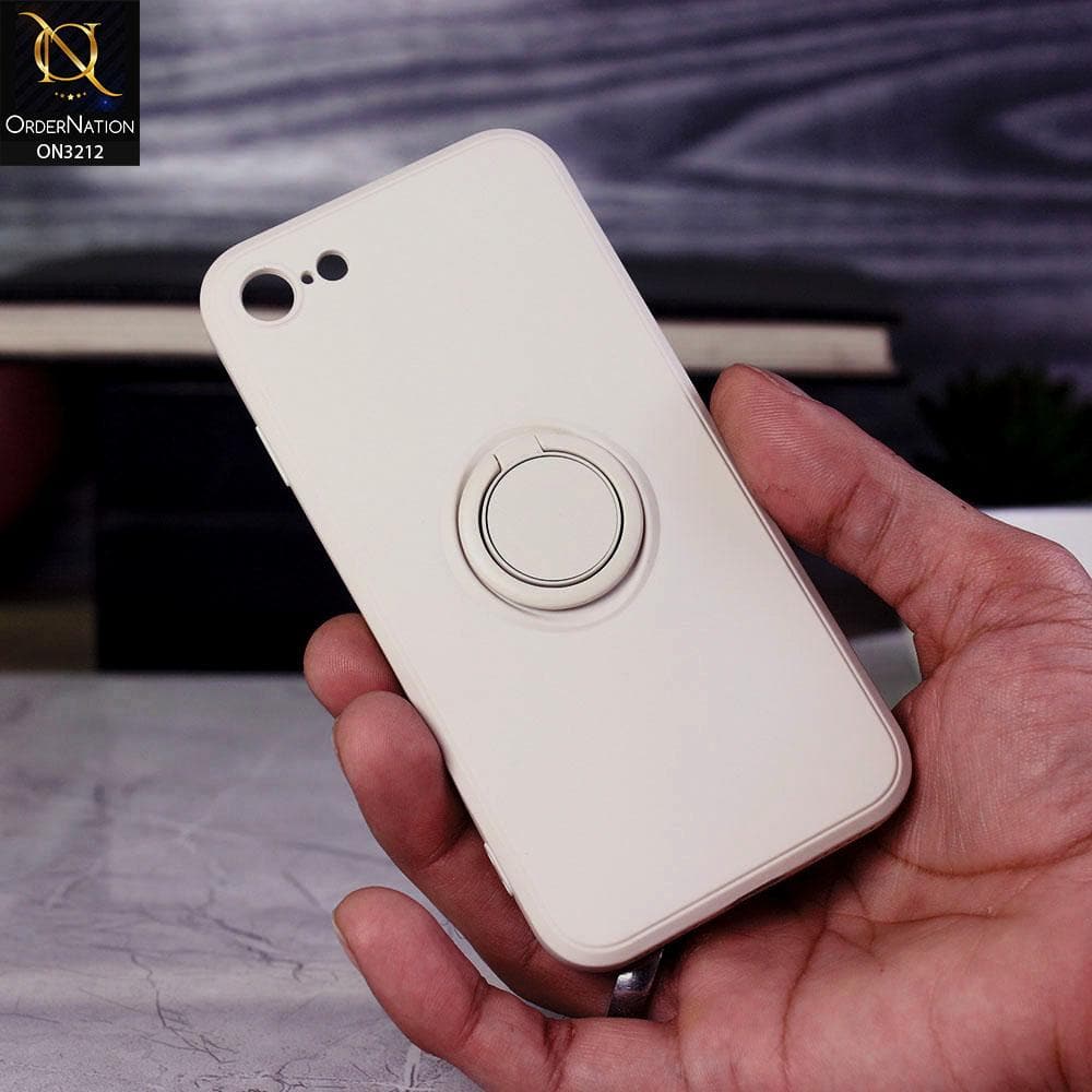 iPhone SE 2020 Cover - White - Soft Candy Colour Camera Protection Ring Holder Case