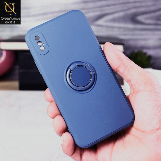 iPhone XS / X Cover - Blue - Soft Candy Colour Camera Protection Ring Holder Case