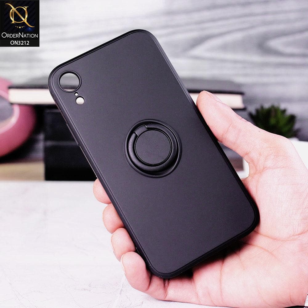 iPhone XR Cover - Black - Soft Candy Colour Camera Protection Ring Holder Case