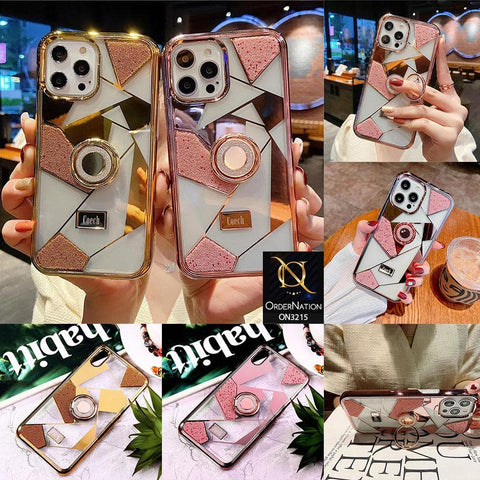 iPhone 8 Plus / 7 Plus Cover - Golden - Premium Quality Electroplated Clear Pattern Stylish Case with Bling Ring Holder