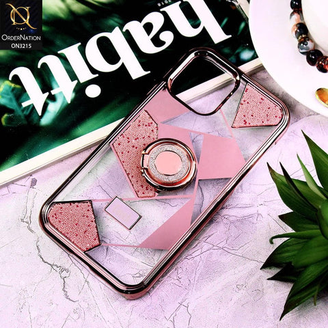 iPhone 11 Pro Max Cover - Rose Gold - Premium Quality Electroplated Clear Pattern Stylish Case with Bling Ring Holder