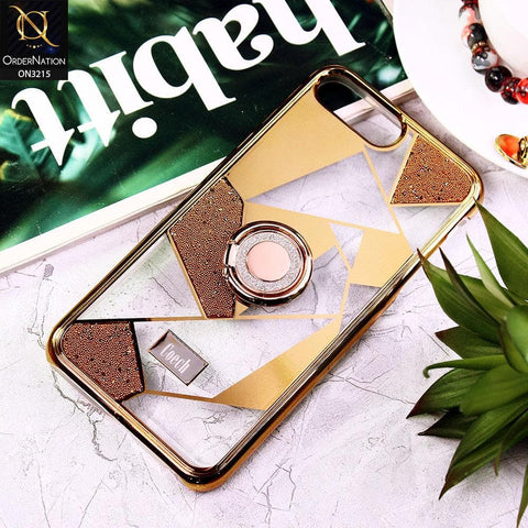iPhone 8 Plus / 7 Plus Cover - Golden - Premium Quality Electroplated Clear Pattern Stylish Case with Bling Ring Holder
