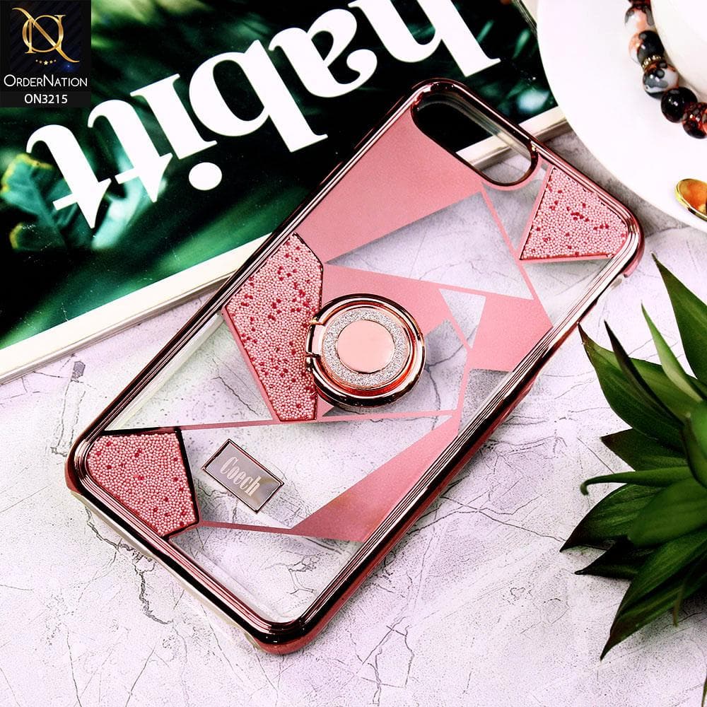 iPhone 8 Plus / 7 Plus Cover - Rose Gold - Premium Quality Electroplated Clear Pattern Stylish Case with Bling Ring Holder