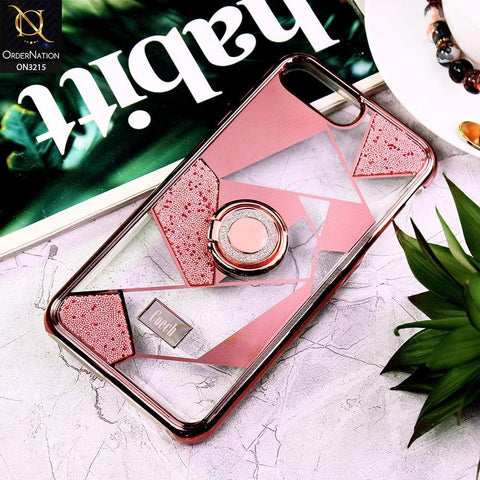 iPhone 8 Plus / 7 Plus Cover - Rose Gold - Premium Quality Electroplated Clear Pattern Stylish Case with Bling Ring Holder