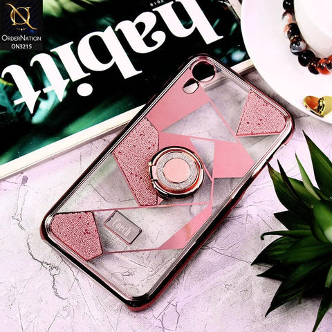 iPhone XR Cover - Rose Gold - Premium Quality Electroplated Clear Pattern Stylish Case with Bling Ring Holder