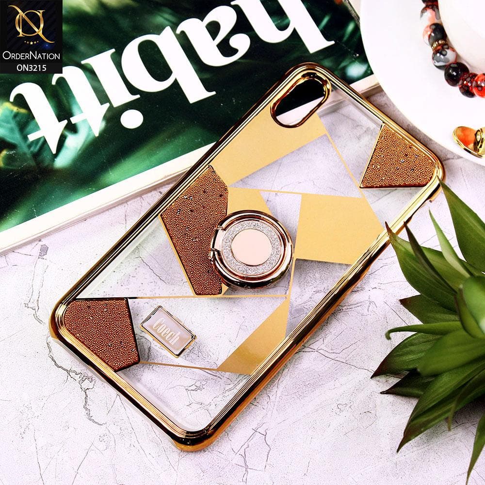 iPhone XS Max Cover - Golden - Premium Quality Electroplated Clear Pattern Stylish Case with Bling Ring Holder
