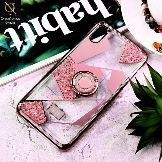 iPhone XS Max Cover - Rose Gold - Premium Quality Electroplated Clear Pattern Stylish Case with Bling Ring Holder
