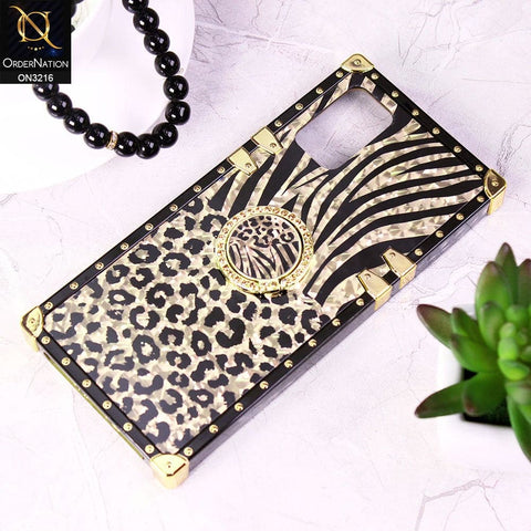 Samsung Galaxy A03s Cover - Design 1 - Trendy Stripes Pattern Golden Square Case With Matching Bling Ring Holder