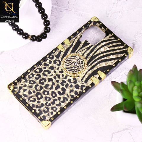 Samsung Galaxy M22 Cover - Design 1 - Trendy Stripes Pattern Golden Square Case With Matching Bling Ring Holder