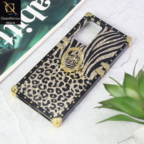 Oppo A16 Cover - Design1 - Trendy Stripes Pattern Golden Square Case With Matching Bling Ring Holder