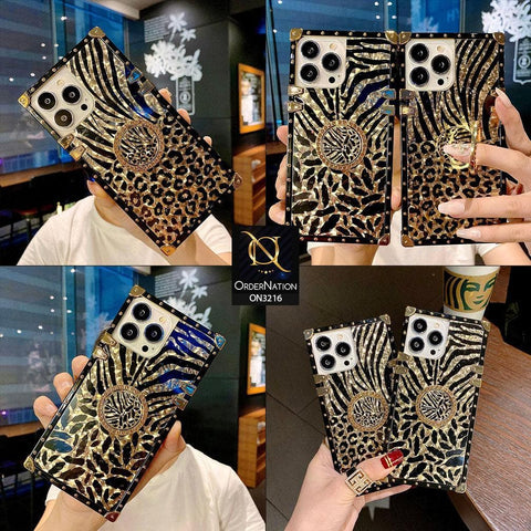 Vivo Y51 (2020 September) Cover - Design1 - Trendy Stripes Pattern Golden Square Case With Matching Bling Ring Holder