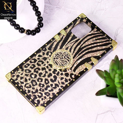 Samsung Galaxy Note 10 Lite Cover - Design 1 - Trendy Stripes Pattern Golden Square Case With Matching Bling Ring Holder