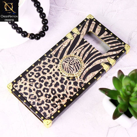 Samsung Galaxy Note 8 Cover - Design 1 - Trendy Stripes Pattern Golden Square Case With Matching Bling Ring Holder