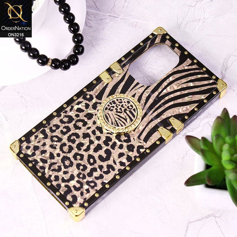 Xiaomi Poco F3 Cover - Design 1 - Trendy Stripes Pattern Golden Square Case With Matching Bling Ring Holder