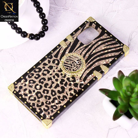 Samsung Galaxy A31 Cover - Design 1 - Trendy Stripes Pattern Golden Square Case With Matching Bling Ring Holder