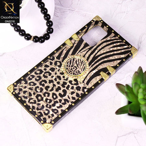 Vivo V20 Cover - Design 1 - Trendy Stripes Pattern Golden Square Case With Matching Bling Ring Holder