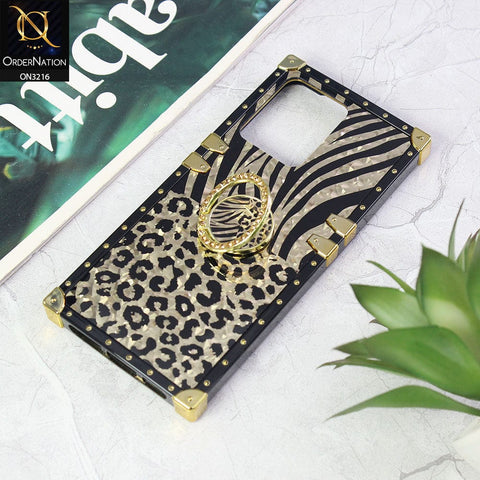 Vivo S12 Cover - Design1 - Trendy Stripes Pattern Golden Square Case With Matching Bling Ring Holder