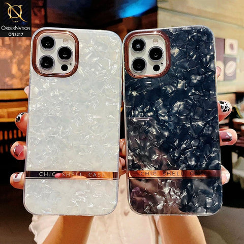iPhone 13 Pro Max Cover - White-Design 2 - Soft Border Chic Marble Shell Plating Case