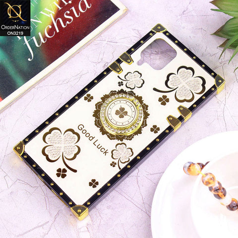 Samsung Galaxy M22 Cover - Ash White - Square Bling Diamond Glitter Soft TPU Trunk Case with Ring Holder