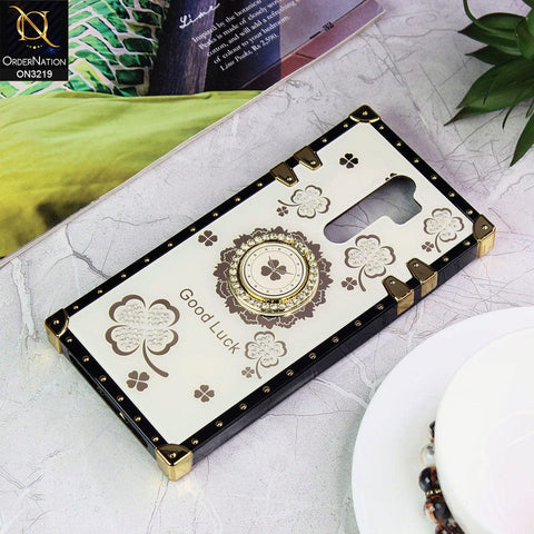 Oppo A9 2020 Cover - Ash White - Square Bling Diamond Glitter Soft TPU Trunk Case with Ring Holder