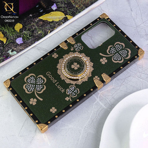 Samsung Galaxy A73 5G Cover - Green - Square Bling Diamond Glitter Soft TPU Trunk Case with Ring Holder