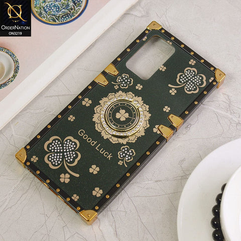 Oppo A76 Cover - Green - Square Bling Diamond Glitter Soft TPU Trunk Case with Ring Holder