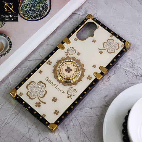 Tecno Camon 19 Neo Cover - Ash White - Square Bling Diamond Glitter Soft TPU Trunk Case with Ring Holder