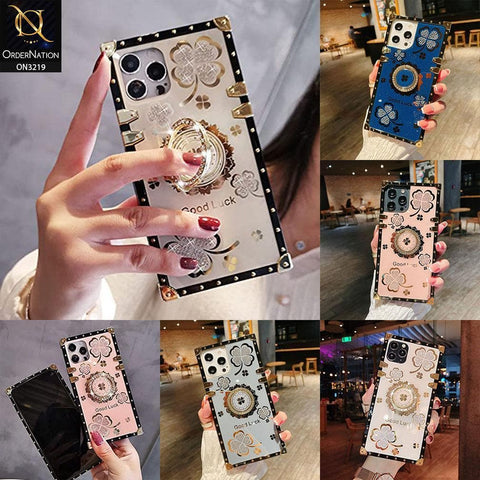 Tecno Camon 19 Neo Cover - Pink - Square Bling Diamond Glitter Soft TPU Trunk Case with Ring Holder