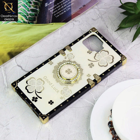 Oppo A73 Cover - Ash White - Square Bling Diamond Glitter Soft TPU Trunk Case with Ring Holder