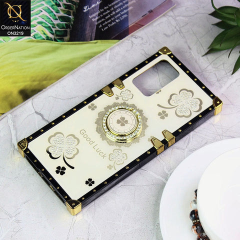 Oppo A95 4G Cover - Ash White - Square Bling Diamond Glitter Soft TPU Trunk Case with Ring Holder