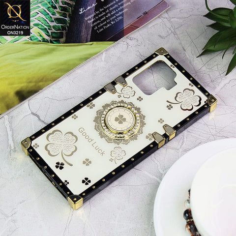 Oppo F19 Pro Cover - Ash White - Square Bling Diamond Glitter Soft TPU Trunk Case with Ring Holder