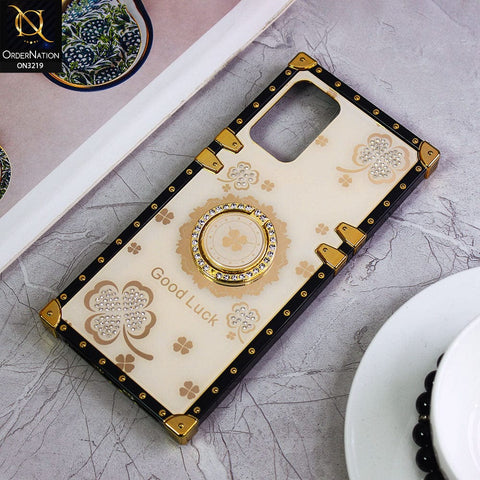 Oppo Reno 7 Lite Cover - Ash White - Square Bling Diamond Glitter Soft TPU Trunk Case with Ring Holder