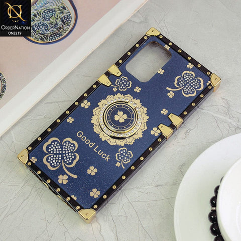 Oppo Reno 7 Lite Cover - Blue - Square Bling Diamond Glitter Soft TPU Trunk Case with Ring Holder