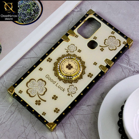 Infinix Hot 9 Play Cover - Ash White - Square Bling Diamond Glitter Soft TPU Trunk Case with Ring Holder